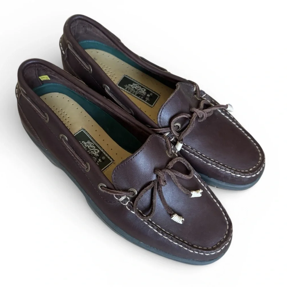 L.L. Bean Leather Camp Moc Loafers Brown Office Travel Fall Outdoor 9.5 Wide